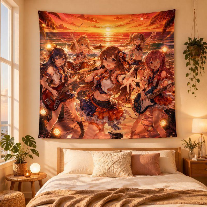 Rock Singer Anime Tapestry, Star Wall Hanging, Kawaii Music Wall Decor Blanket for Teen Girls Bedroom Dorm Room