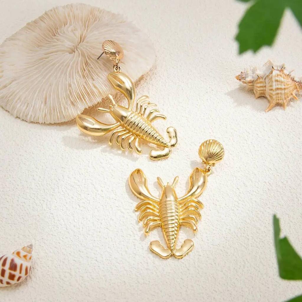 SHIXIN Bohemian Creative Metal Large Lobster Pendant Earrings for Women Vintage Punk Geometry Gold Color Piercing Ear Jewelry