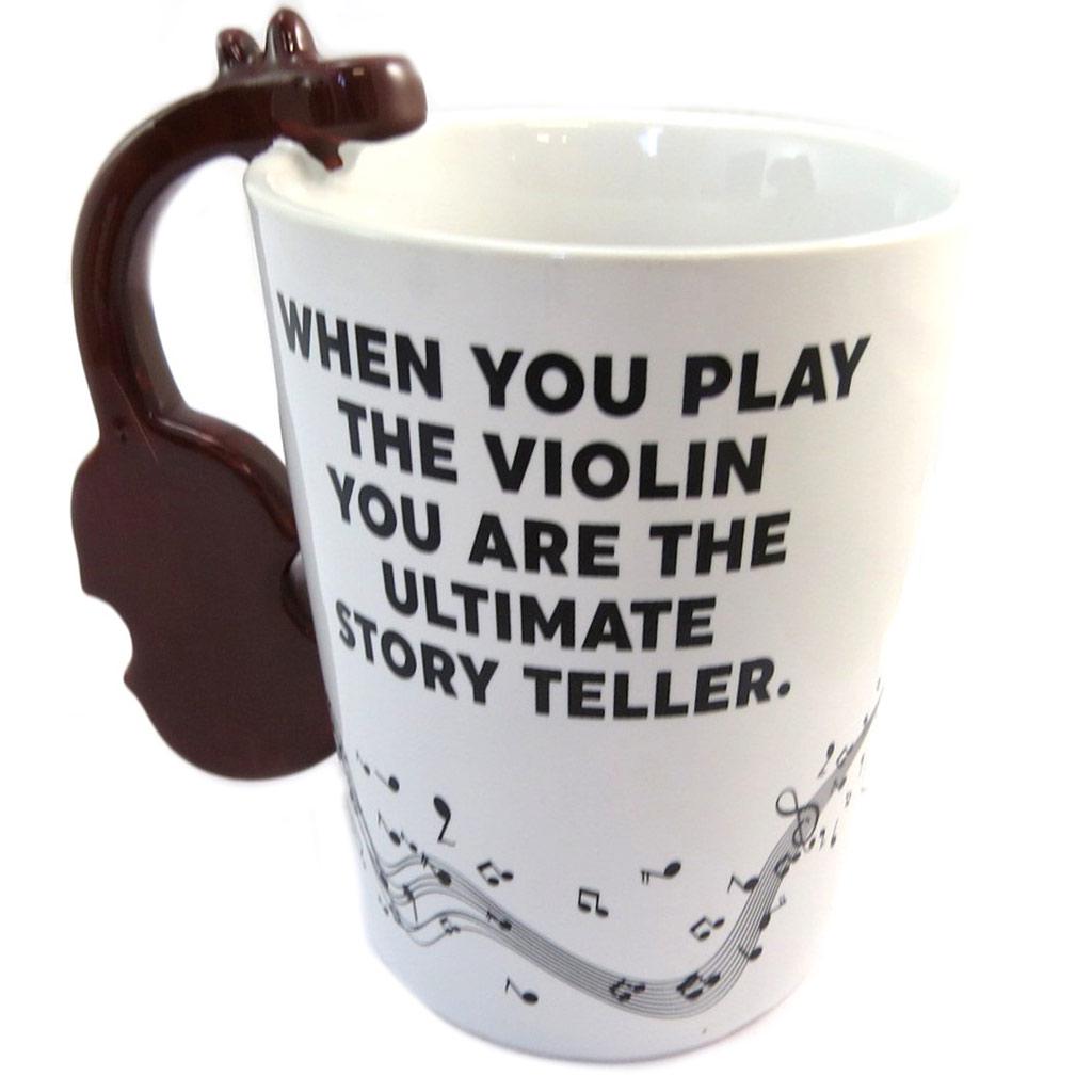 Les Trésors De Lily [P4176] - Mug céramique 'Musicology' blanc marron (Violon) - 13. 5x12. 5 cm