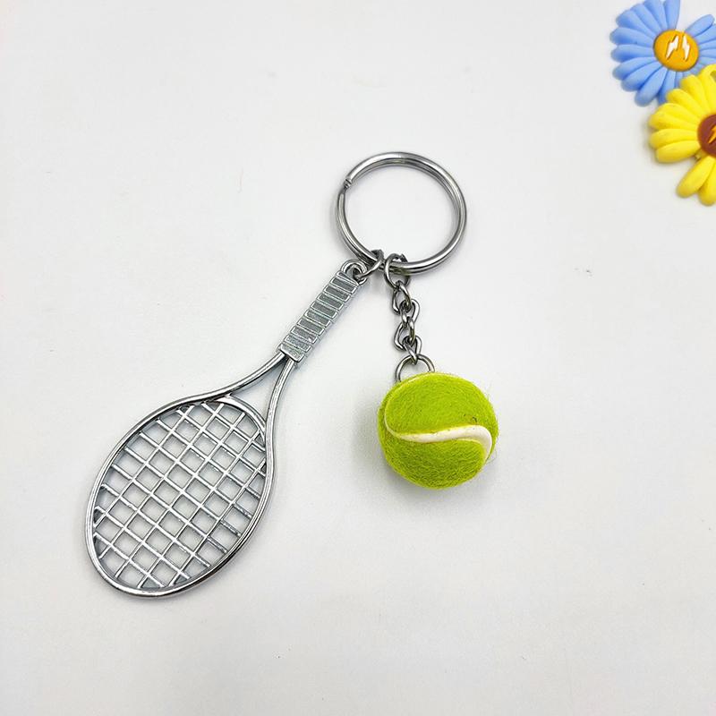 SCIONE Creative Alloy Tennis Key Chain DIY Sports Tennis Racket Pendant Mini Tennis Key Chain Two-piece Pendant Small Gift