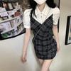 Dress women's summer new Korean version niche design sense advanced sense slim and thin fake two-piece skirt tide