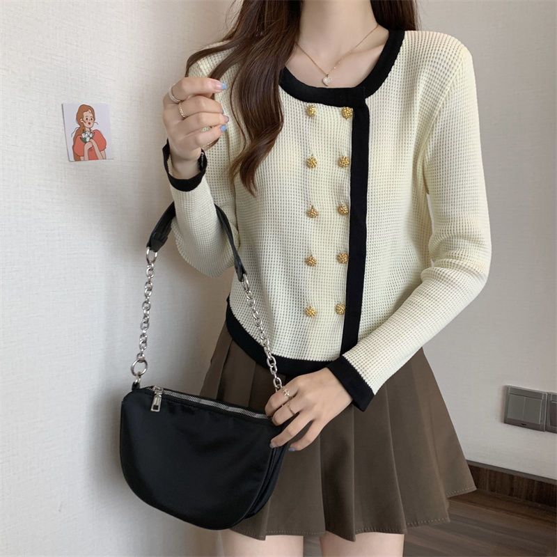 

Women s Single-Breasted Knit Cardigan Jacket Base Layer Slim-Fitting Slimming Long-Sleeve Short Top S