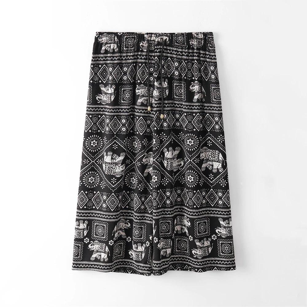 Elephant Pants Loose Legs Adjustable Elastic High Waistband Strap Rope Women Men Unisex Print Thailand Casual Streetwear Beach Bohemian Retro Vintage