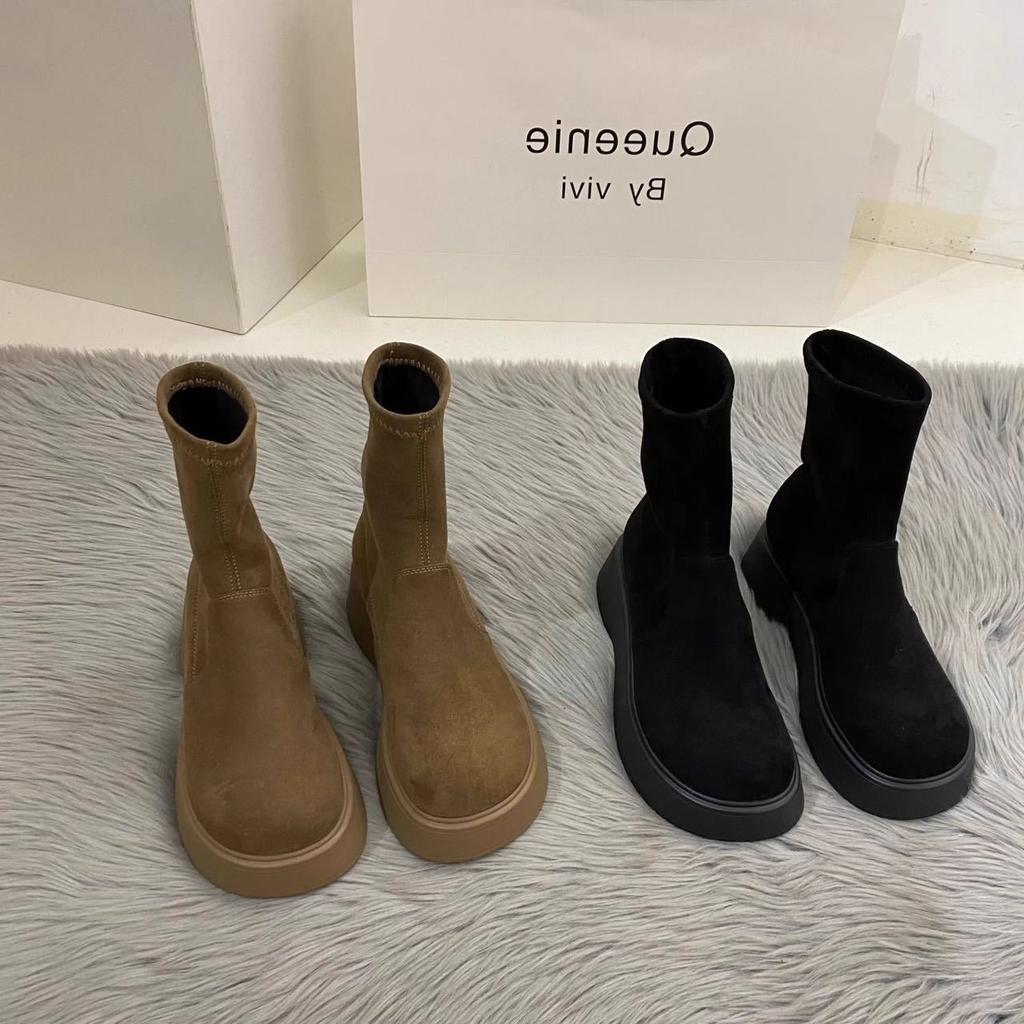 Fashion flat-bottomed heightening women's boots Martin boots new elastic thin boots autumn and winter thick-soled short boots women