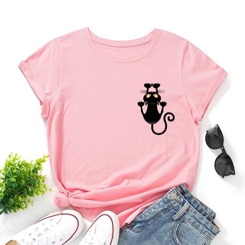 Summer Women's Cute Cat Print Loose Round Neck Pure Cotton Short Sleeved T-Shirts Women’s