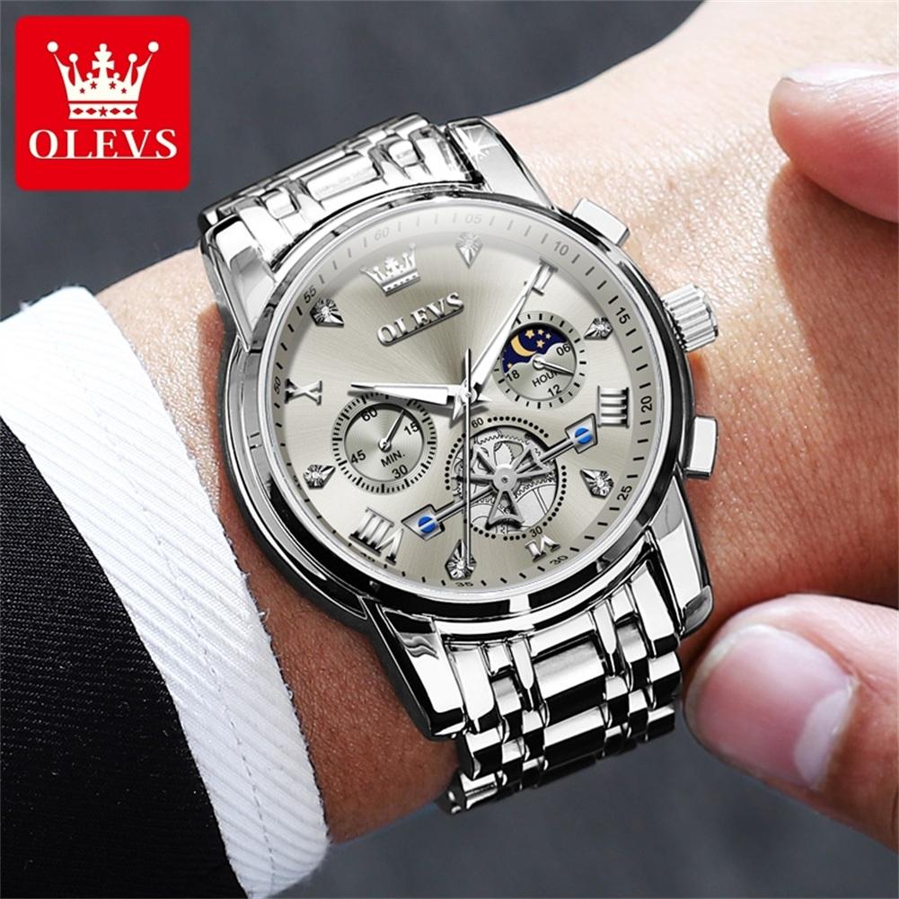 OLEVS 2856 Men's Quartz Watches Skeleton Flywheel Chronograph Classic Fashion TOP Brand Watch for Men Moon Phase Waterproof