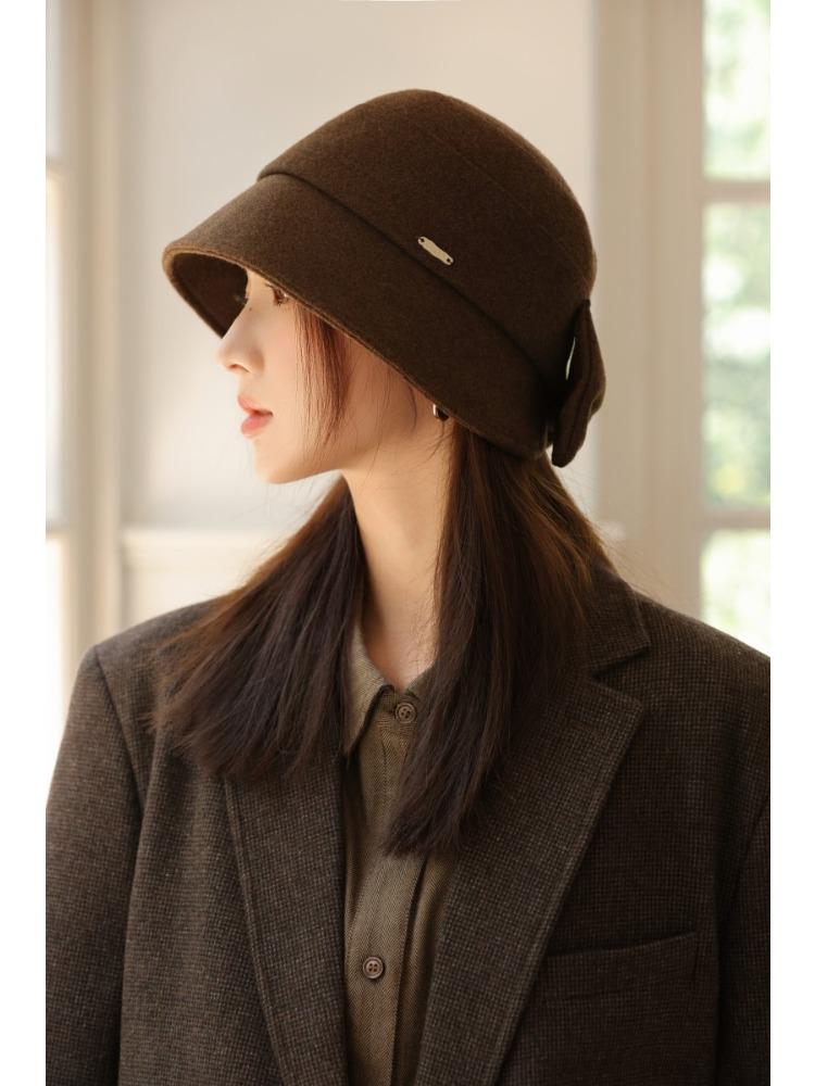 New Women's Autumn and Winter Solid Color Woolen Bucket Hat Top Hat Basin Hat Perfect for Cold Weather, Winter Headwear