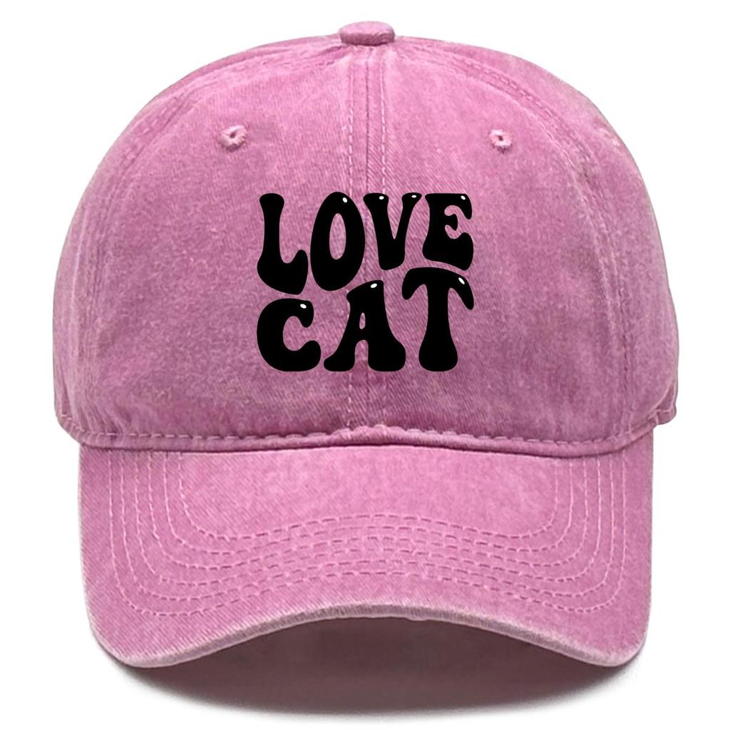 LOVE CAT" Print Snapback Baseball Hat, Animal Dad Hat Sporting Non-Stretch Fabric Lightweight Adjustable Buckle Adjustable Baseball Cap