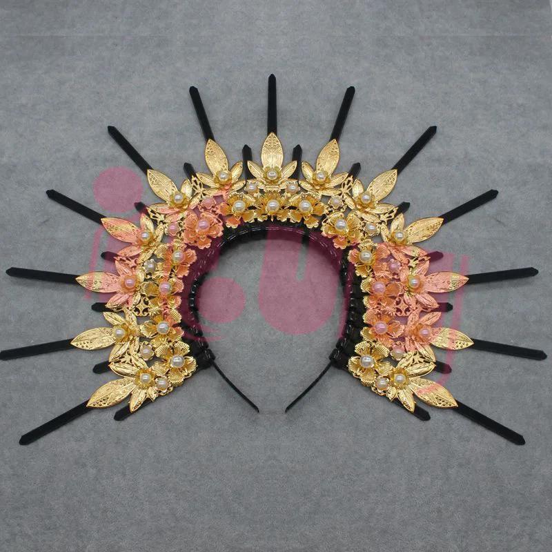 

Gothic Lolita Dark Gold Spiked Halo Crown Headpiece Virgin Mary Sun Goddess Nylon Zip Headdress Halloween Headwear Accessories