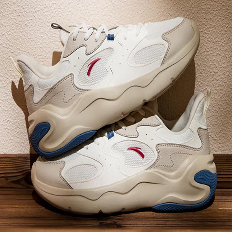 Anta Slip Resistant Abrasion Resistant Low top Casual Shoes Men's White Beige Blue 112518811-1