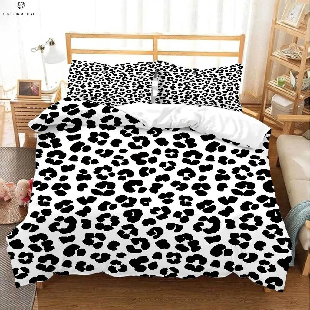 Pink Leopard Black and White Simple Print Duvet Cover 100% Polyester Bedding Set Quilt Cover Pillowcase Three-piece Set