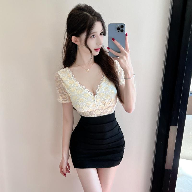 Real Shot Sexy V-Neck Lace Slimming Bodycon Dress