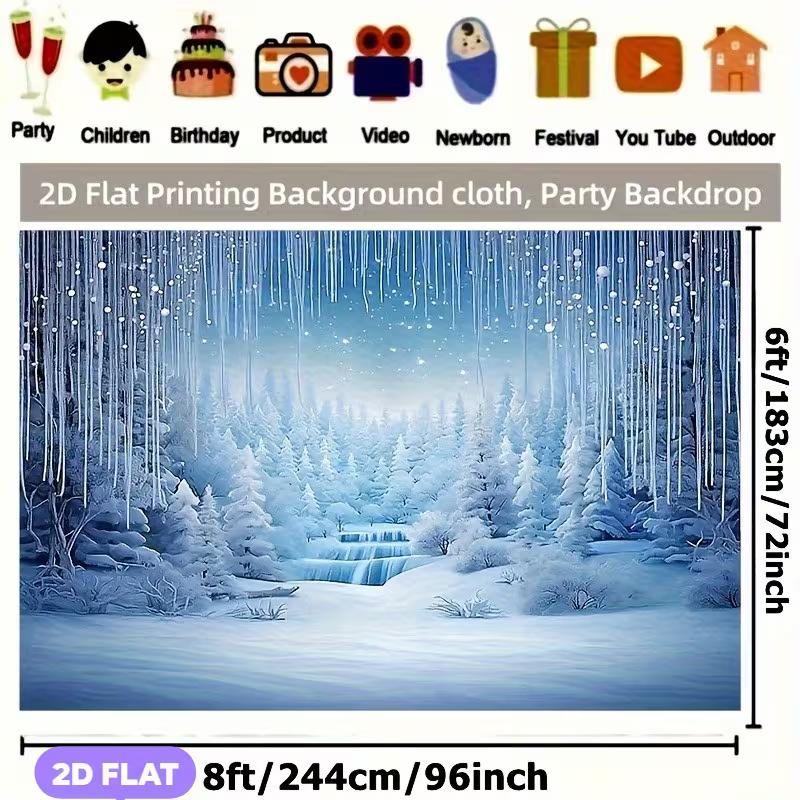 2D Holiday Photography Backdrop with Frozen Waterfall and Blue Tones 47.2x31.5inch/120*80cm