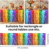 2 Pack Foil Table Skirts Fringe Table Banner Decorations, Rectangle Round Tables Curta Streamer Backdrop for Birthday Baby Shower Wedding Engagement