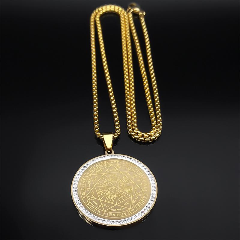 1Pc Stainless Steel Necklace Jewelry Seven Archangels Magic Array Round Brand Pendant DIY Accessories