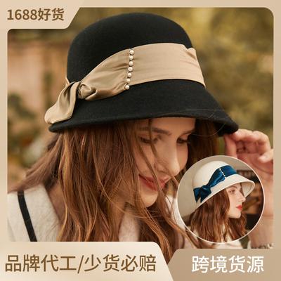 Autumn and Winter Lady Retro Pure Wool Felt Hat Bucket Hat Tide Hat Pure Wool Warm