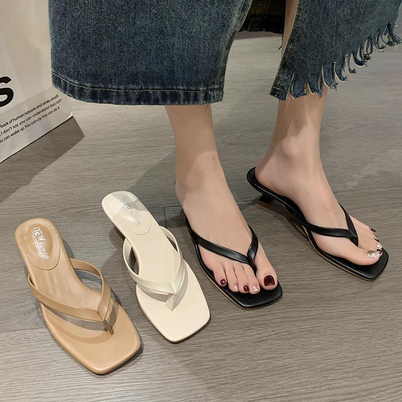 Mezzanine Flip-flops Shoes Women's Stiletto High Heels Summer 2025 New Fashion Square Head Cool Slippers