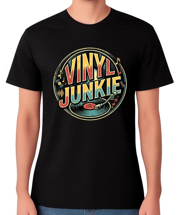 Vinyl Junkie T-Shirt Retro Record Player Music Lover Graphic Unisex Tee XS