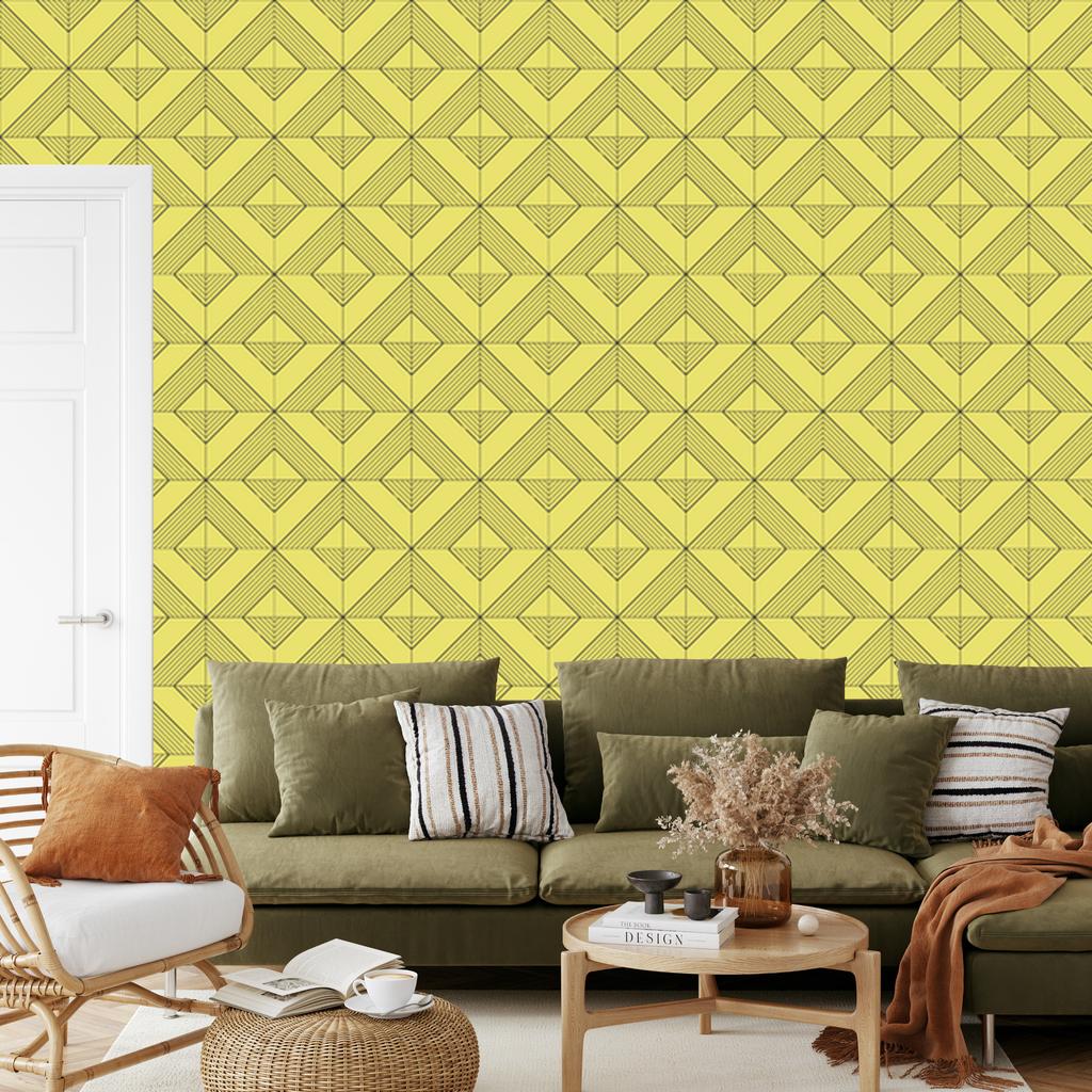 Wallpaper Geometric rhombuses yellow, yellow center 50x1000
