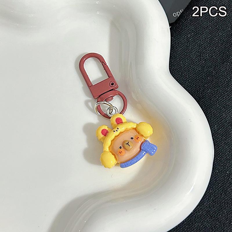 2Pcs Creative Cute Capybara Pendant Lovely Cartoon Capybara Car Keychain Fashion Backpack Hanging Decoration Accessories Gifts