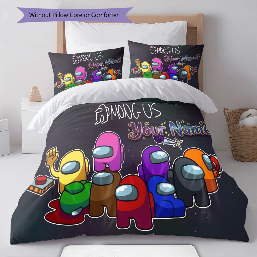 Among Us Custom Name Pattern Bedding,Quilt Set Quilt Cover Pillowcase Home Birthday Gift(1 * Duvet Cover + 2 * Pillowcase, Without Core)