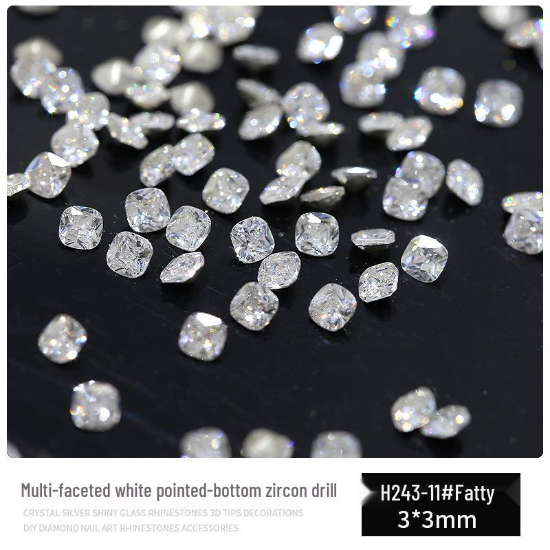 Multifaceted White Zircon Nail Ornaments - Super Shiny Marquise & Square Irregular Decorations