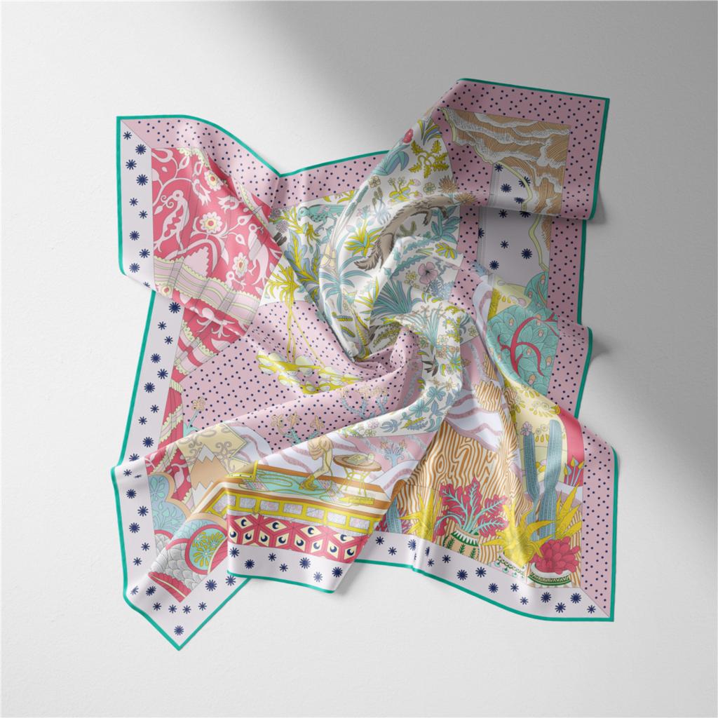 53cm Dot Animals Square Scarf Woman New Design Silk Scarf Women Bandana Luxury Headband Hijab Foulard Neckerchief