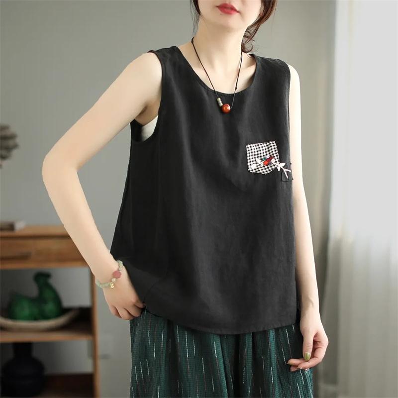 Women Summer Tank  Embroidery Sleeveless Summer Blouse Casual Loose Vests