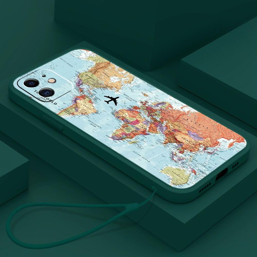 Samsung Galaxy A24 A54 A14 A34 für iPhone 11 12 13 14 15 Pro Max Xiaomi Redmi 13C Note 13 Huawei Straight Edge Soft Phone Case A29 Weltkarte Kunst