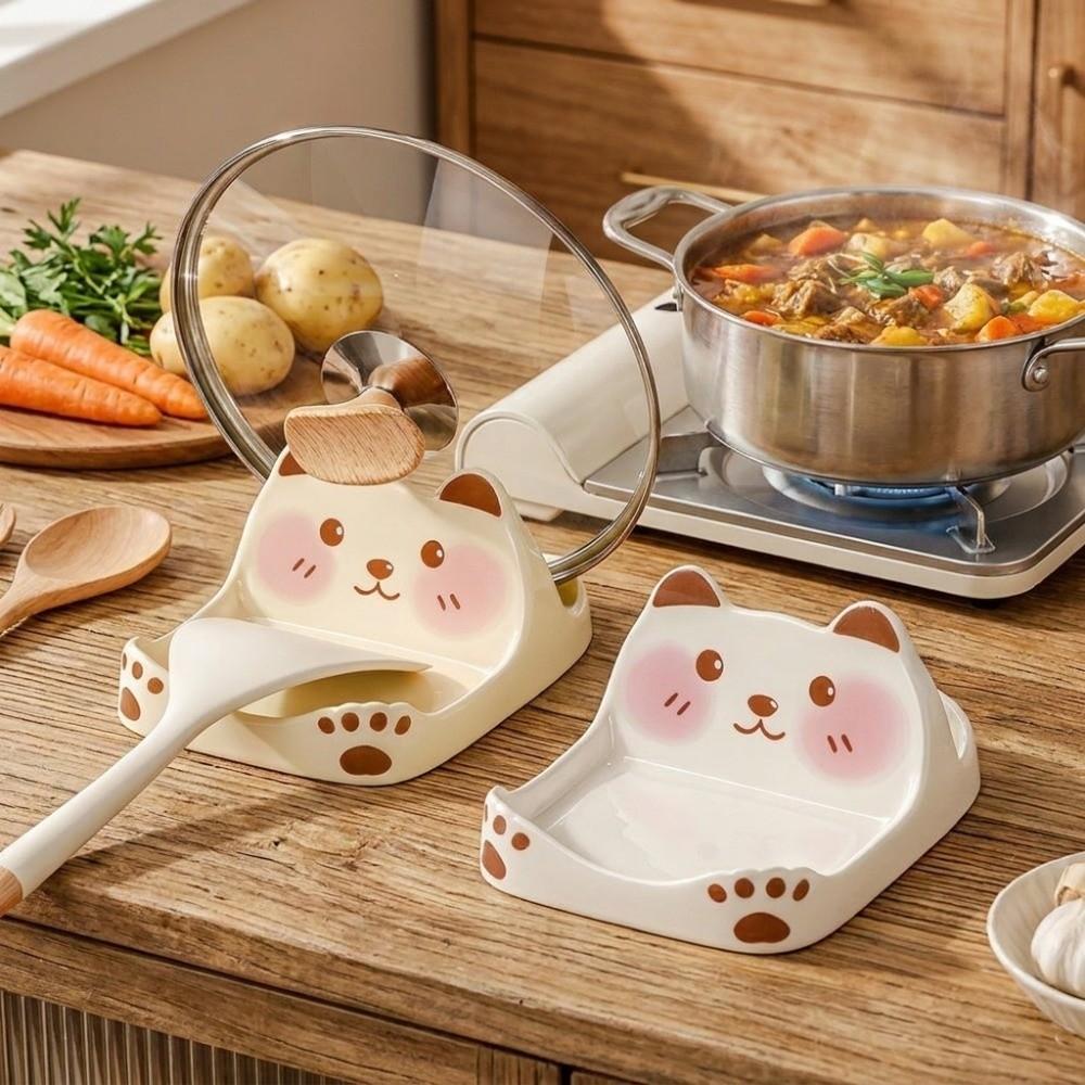 Non-Slip Ceramic Pot Lid Holder Bear Shape Cutting Board Holder Cookware Holder Kitchen