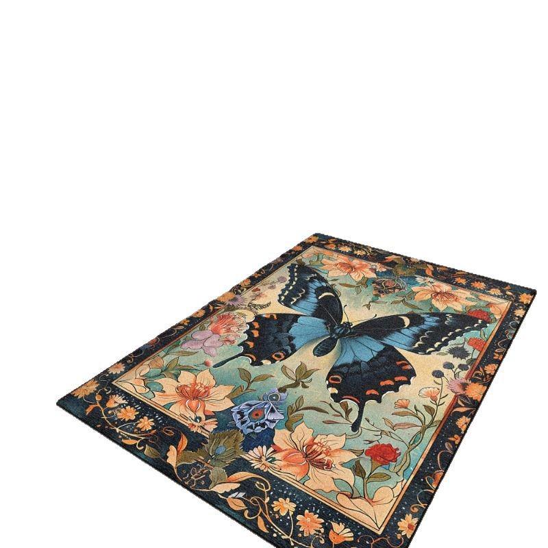 Butterfly Flower Stain-resistant Wear-resistant Door Mat and Living Room Sofa Carpet, Easy to Clean, Large Size.