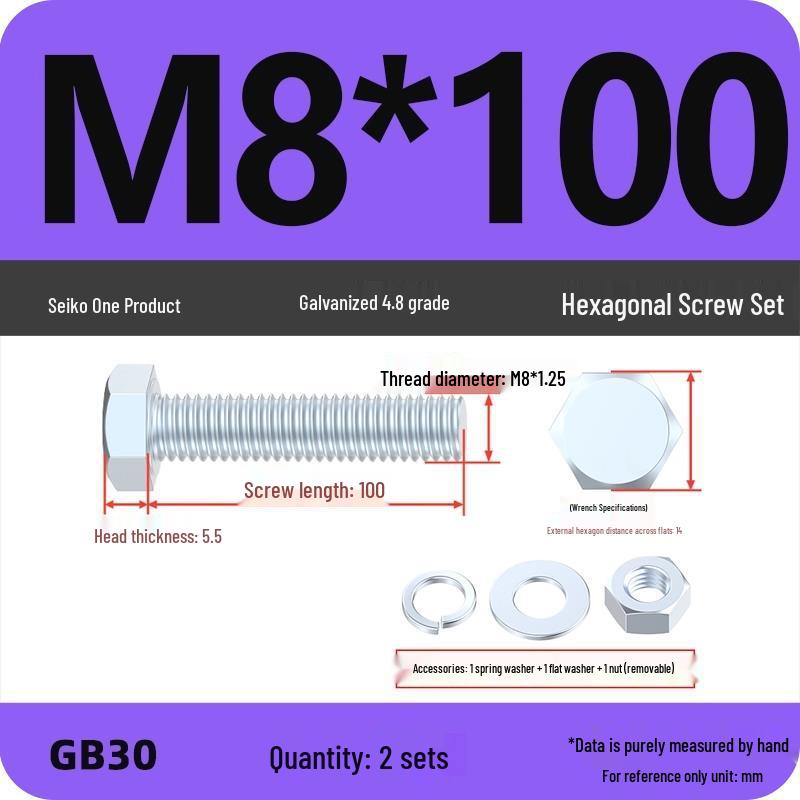 4.8 Grade Galvanized Hex Bolt and Nut Set M4-M30