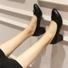 Women'S Black Leather Low - Heel Square - Toe Pumps - Classic & Comfortable