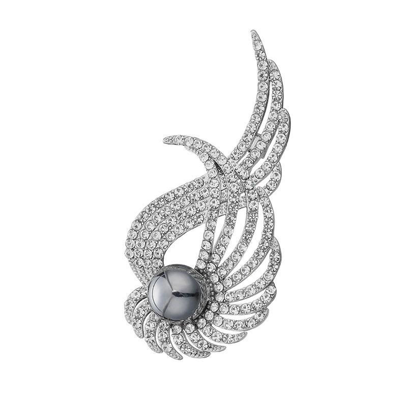 Winged Couple Pearl Brooch Japanese and Korean Style Alloy Diamond-encrusted Wing Brooch