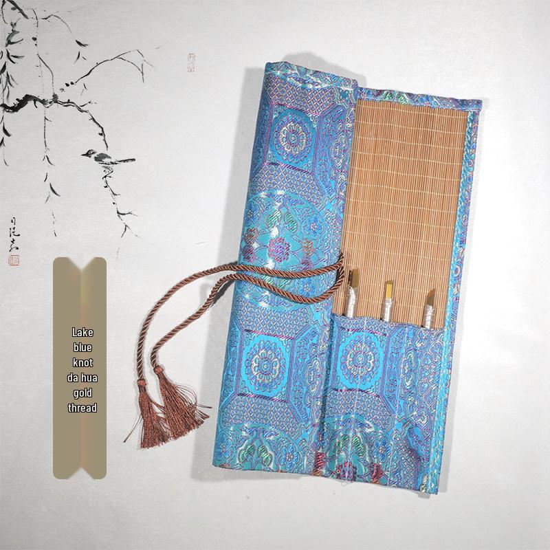 Bamboo Roll-Up Calligraphy Brush Bag: Chinese Style Pen Storage for Four Treasures of the Study