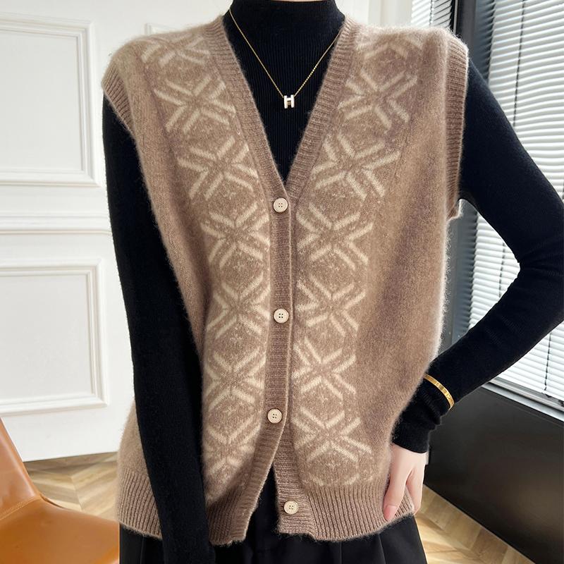 

Женский кашемировый жилет Qinghe кашемир 30% кашемир 70% шерсть осенне-зимний кашемировый жилет мягкий и теплый XXL коричневый