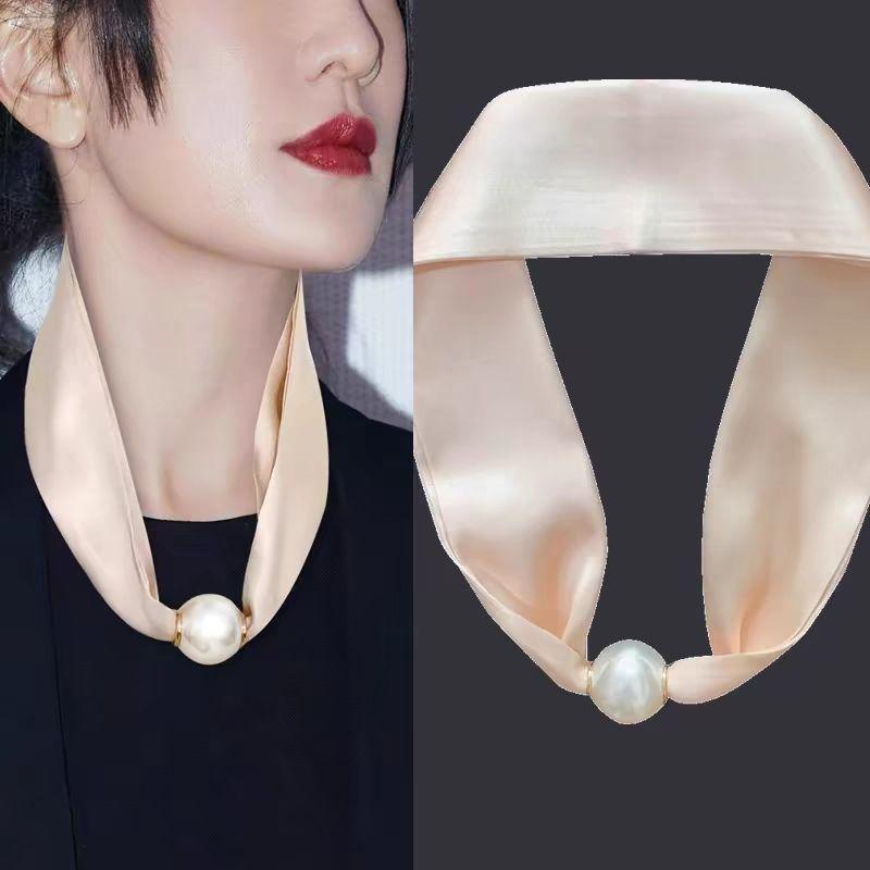 

Универсальный шелковый шарф Корейское издание Модный жемчуг Защита шеи Простой и элегантный Женский тонкий стиль Индивидуальность