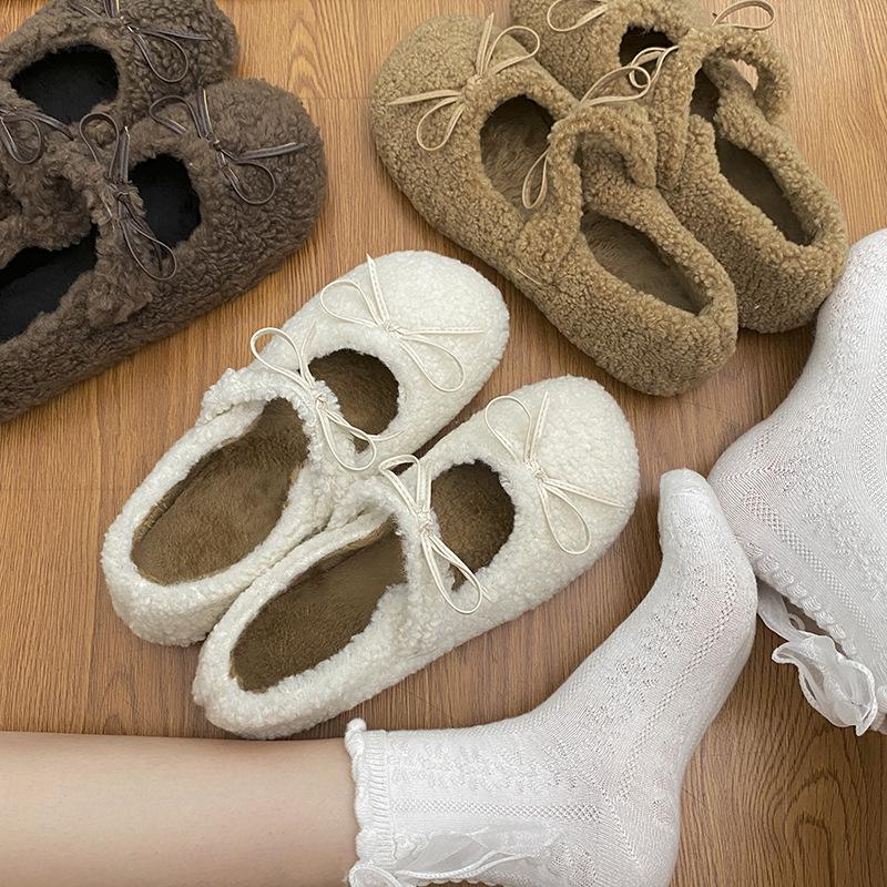 Fashion 2025 Winter Fur Warm Ballet Flats Women Korean Buckle Strap Moccasins Cozy Round Toe Winter Plush Snow Shoes Anti-skid Loafers