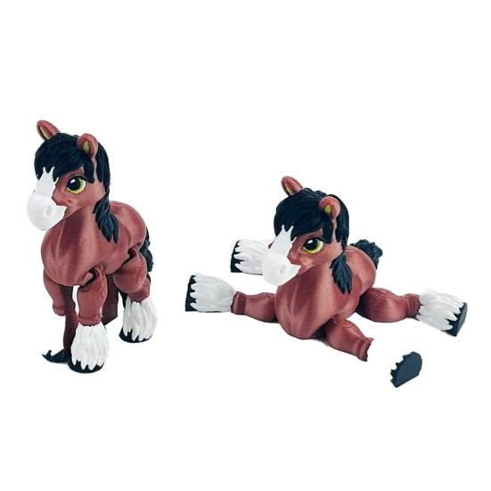3D Printed Foal Animal Figurine Full Articulated Flexible Fidget Toy Small Brown Horse Desk Decor for Boys Girls