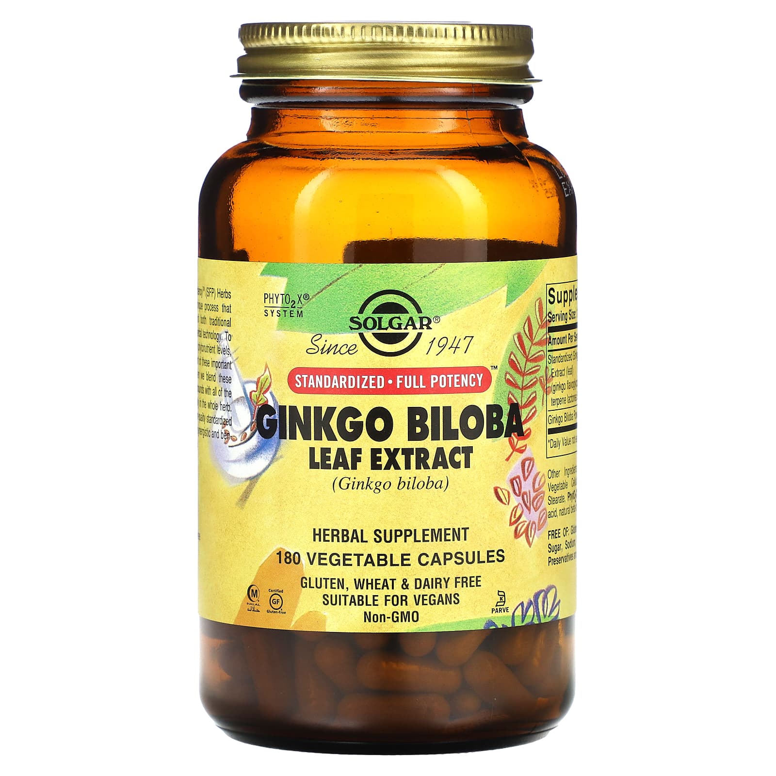 

Ginkgo Biloba Leaf Extract, 180 Veggie Caps
