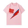 Men's 100% Cotton Crew Neck Short Sleeve T-Shirt, Retro Rebel Text Lightning Print Casual Comfortable Tee for Daily Wear Street Activity, Soft Breatha