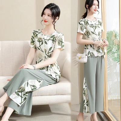 Elegante Blusa Estiva da Donna Top alla Moda a Maniche Corte per Signore di Mezza Età e Madri Anziane