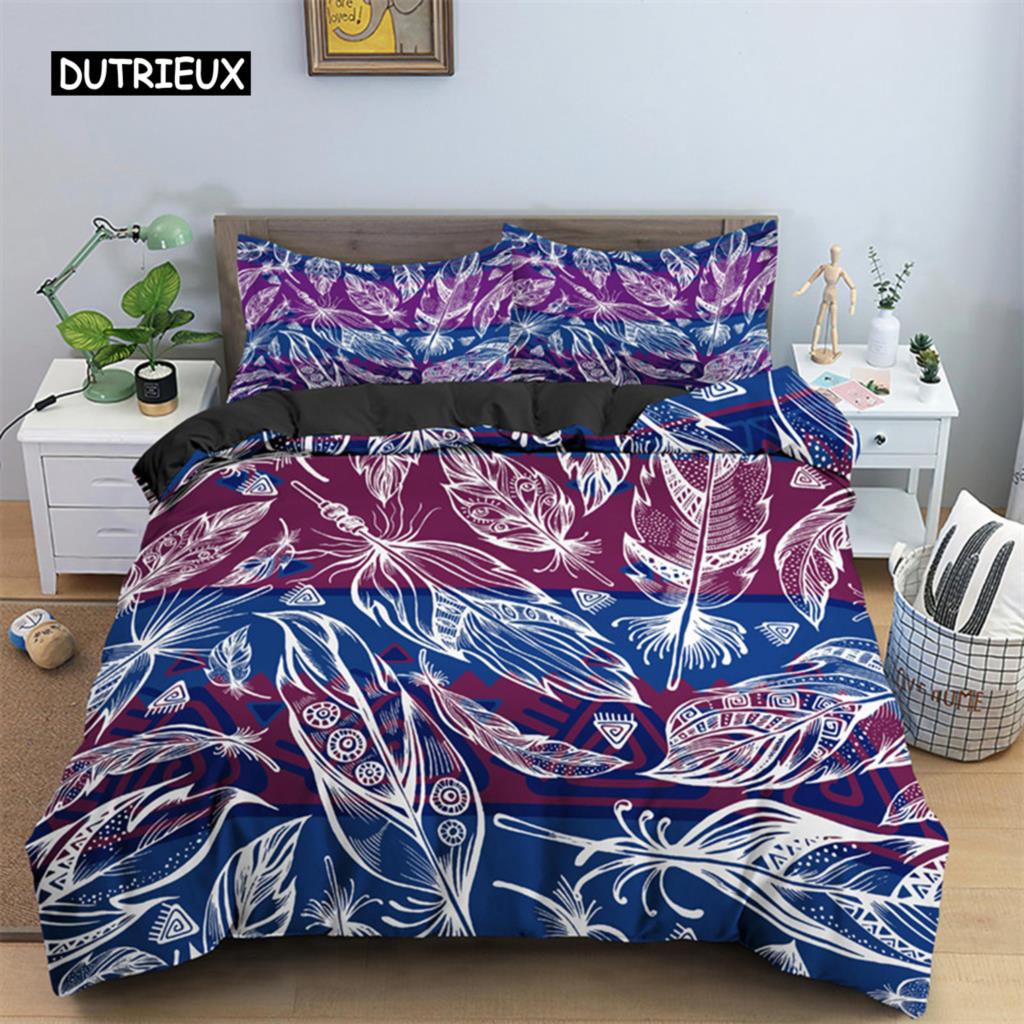 Peacock Feather Duvet Cover Feather Theme Bedding Set Microfiber Floral Quilt Cover Twin King For Teen Boys Girls Bedroom Decor