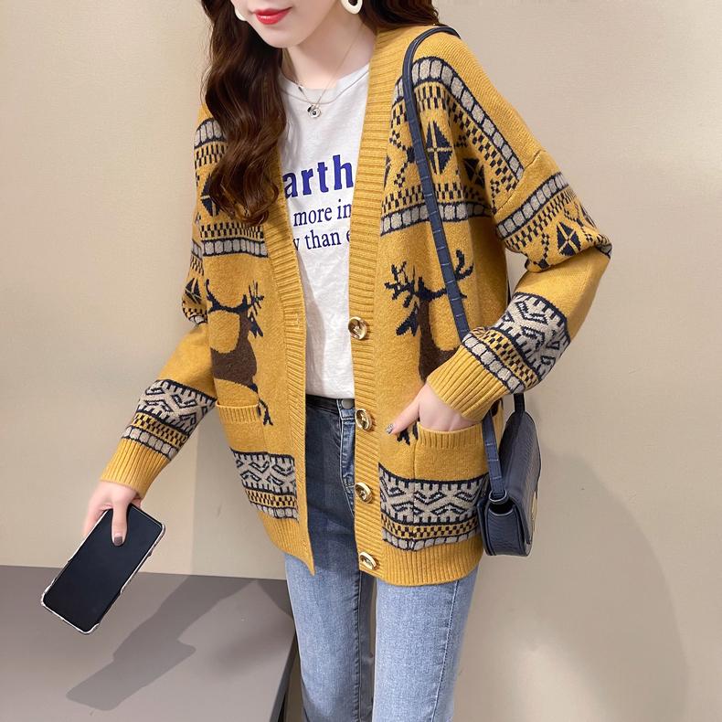 Women Fashion Sweater Jackets Deer Christmas Long Knit Coat Oversized Knit Sweater and Cardigans