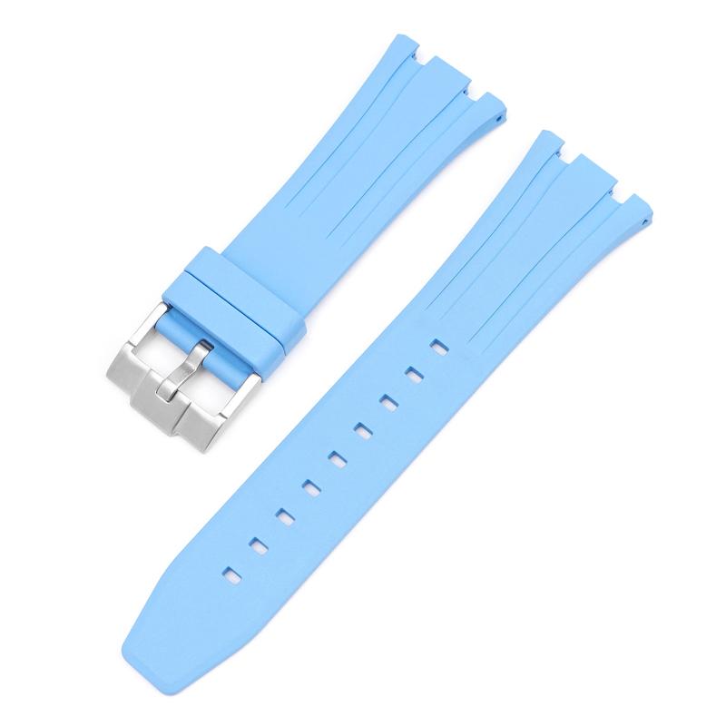 

26mm Soft FKM Fluoro Rubber Strap for AP Audemars Piguet Royal Oak 15400/15500/26331 Stainless Steel Butterfly Buckle Watch Band B небо синє кольору