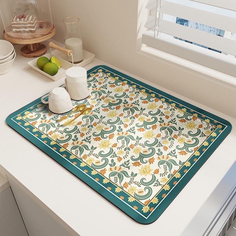 Printed Drain Pad Super Absorbent Dish Drying Mat Fast Drying Drainer Mats Dinnerware Tableware Placemat Kitchen Bathroom Rugs