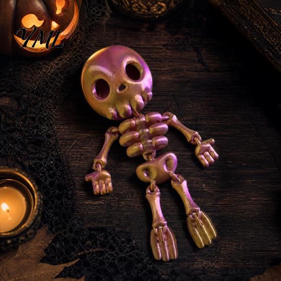 Skull Ornaments Set 3D Printed Cute Skeleton Figurine, Articulated Halloween Decor, Posable Jointed Figurines Ornament with Movable Joints for Desktop