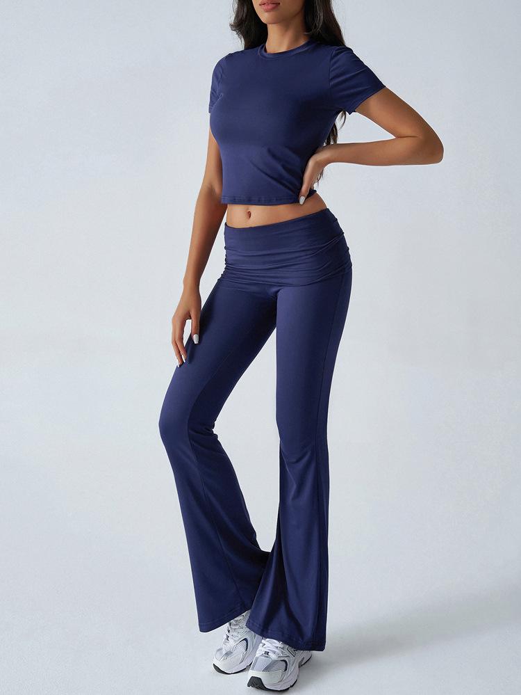European & American Women's Slim Fit Short Sleeve Long Pants Suit - Spring/Summer 2025 Collection, Casual Solid Color.