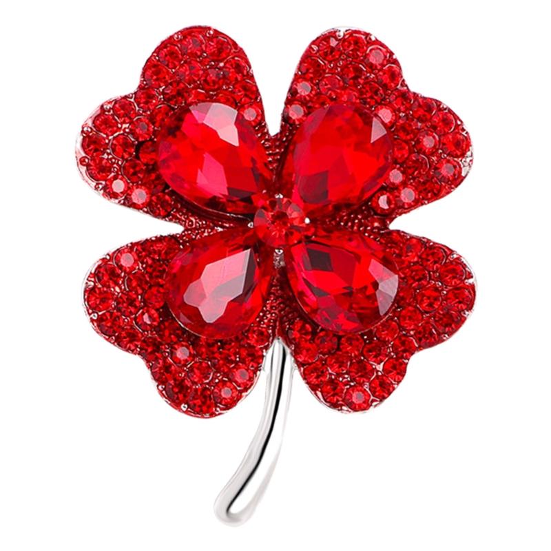 Four-leaf Clover for Rhinestone Brooch Elegant Silver Crystal for Rhinestone Enamel Brooch Pins Gift for Women Vintage G красный
