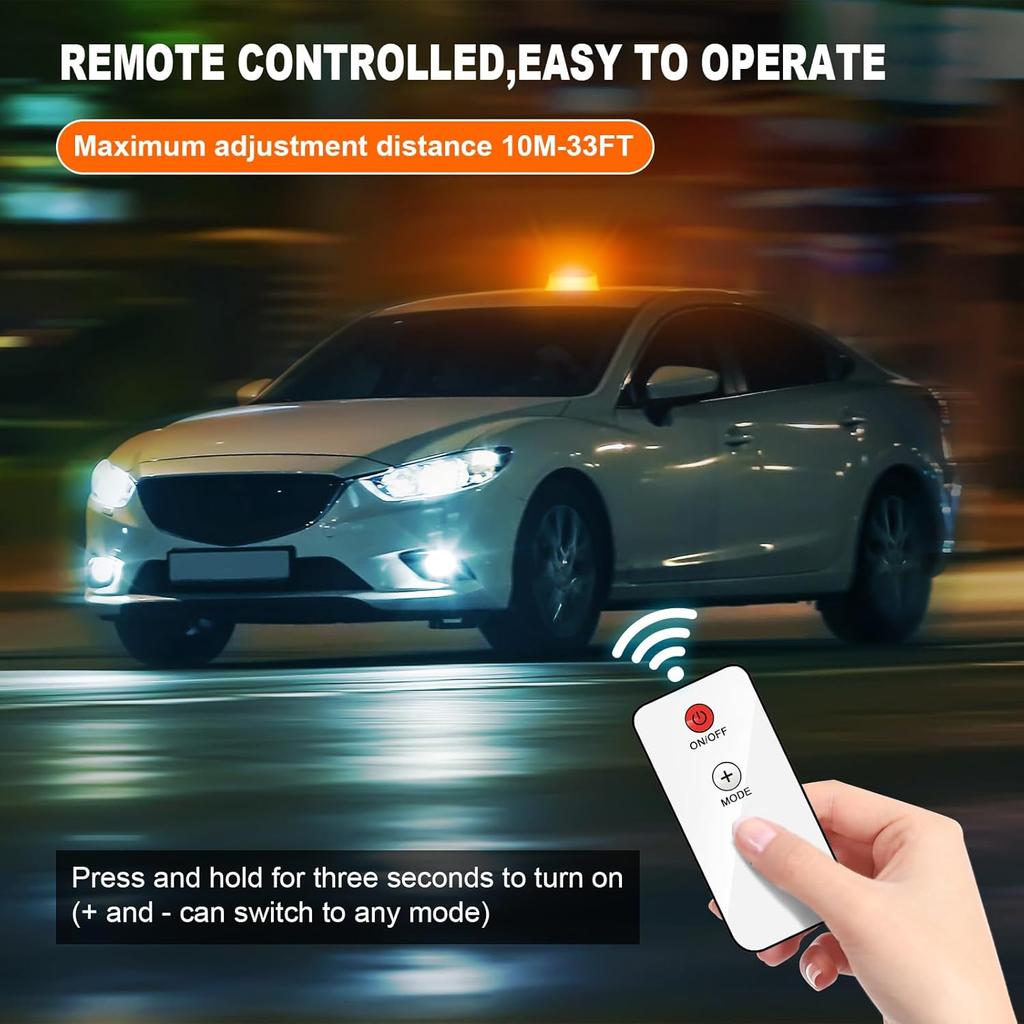 AnTom Remote Control Wireless Strobe Lights, Waterproof Rechargeable LED Battery Powered Beacon Light With Strong Magnetic Base, Vehicle Emergency